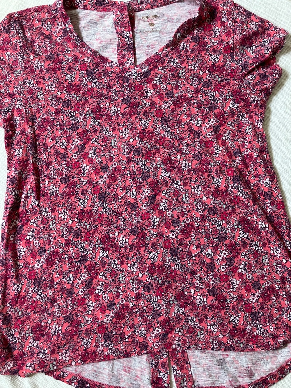 Ruff Hewn Pink Floral Short Sleeve V-Neck Tee